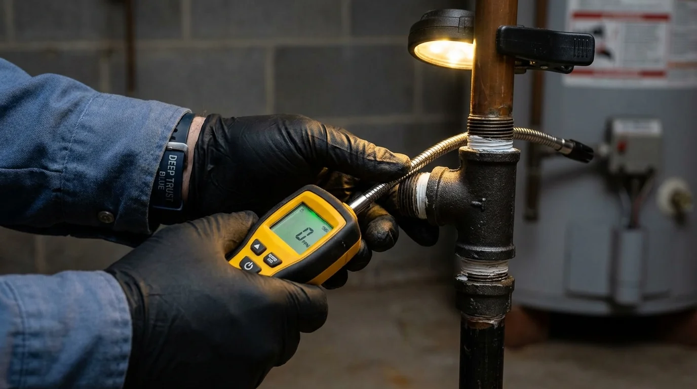 Gas leak detection with electronic sniffer by Johns Plumbing LLC in Scituate